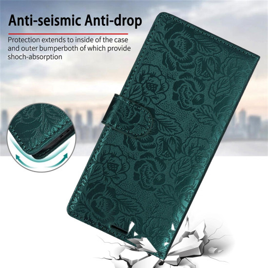 For Samsung Galaxy S24+ 5G Peony Flowers Imprint Leather Phone Case(Green)