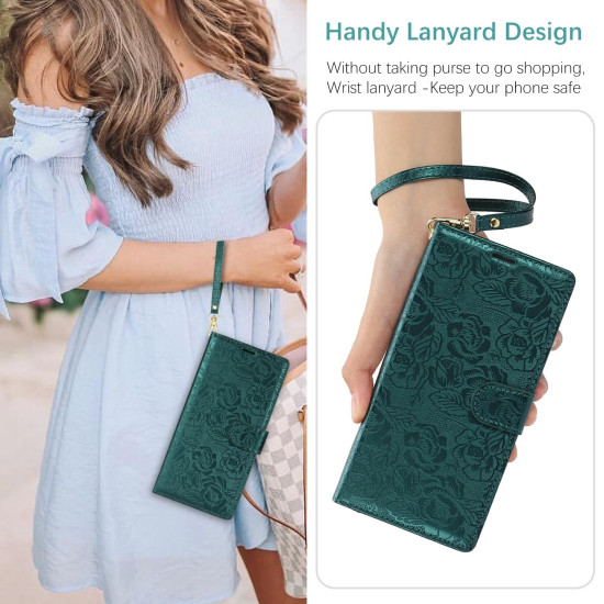 For Samsung Galaxy S24+ 5G Peony Flowers Imprint Leather Phone Case(Green)