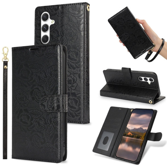 For Samsung Galaxy S24+ 5G Peony Flowers Imprint Leather Phone Case(Black)