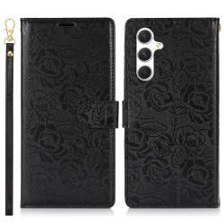 For Samsung Galaxy S24+ 5G Peony Flowers Imprint Leather Phone Case(Black)