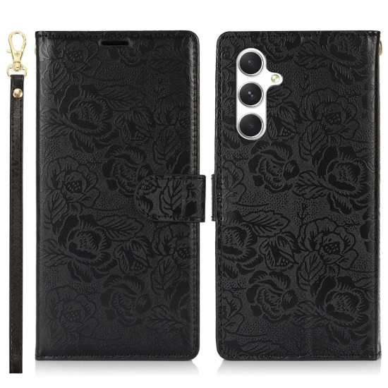 For Samsung Galaxy S24+ 5G Peony Flowers Imprint Leather Phone Case(Black)