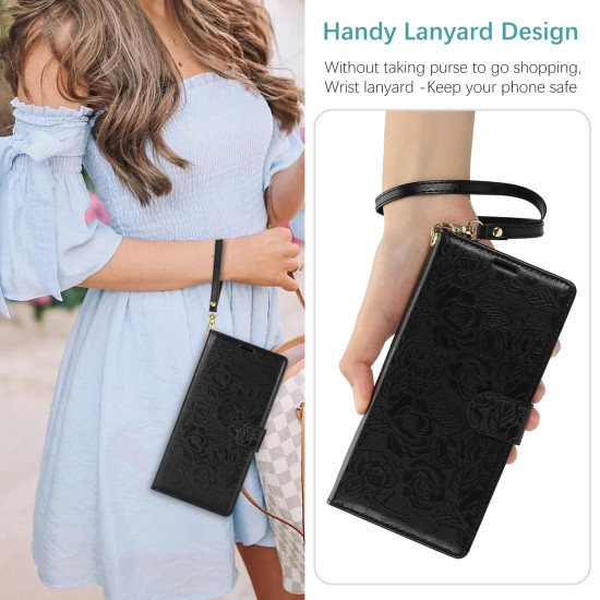 For Samsung Galaxy S24+ 5G Peony Flowers Imprint Leather Phone Case(Black)