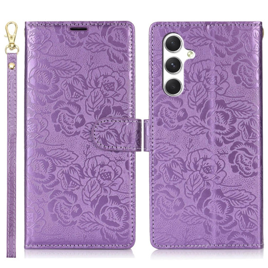 For Samsung Galaxy S24+ 5G Peony Flowers Imprint Leather Phone Case(Purple)