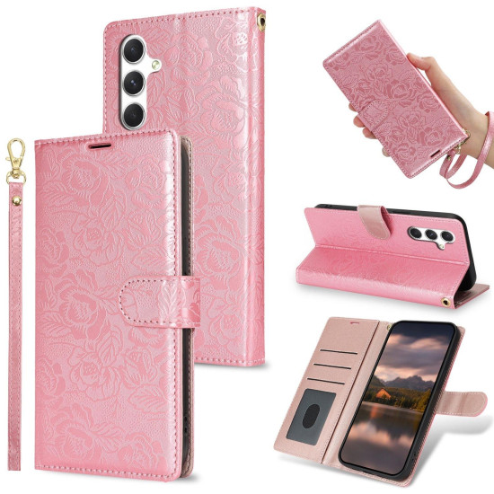 For Samsung Galaxy S24+ 5G Peony Flowers Imprint Leather Phone Case(Pink)