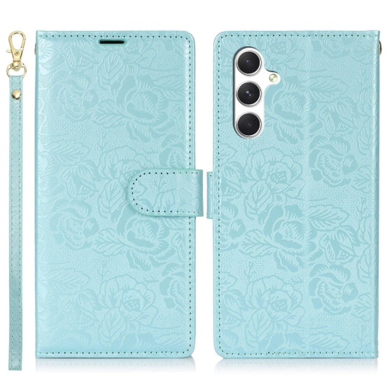 For Samsung Galaxy S24+ 5G Peony Flowers Imprint Leather Phone Case(Sky Blue)
