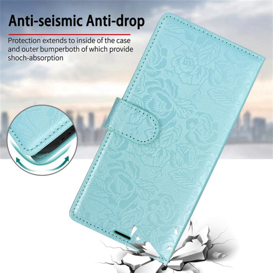 For Samsung Galaxy S24+ 5G Peony Flowers Imprint Leather Phone Case(Sky Blue)