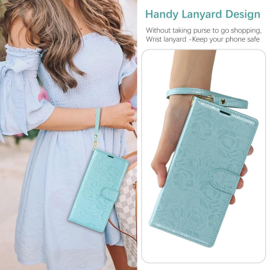 For Samsung Galaxy S24+ 5G Peony Flowers Imprint Leather Phone Case(Sky Blue)
