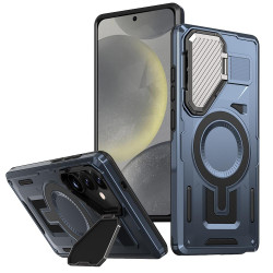 For Samsung Galaxy S24+ 5G Shield Frame Holder MagSafe Phone Case(Blue)