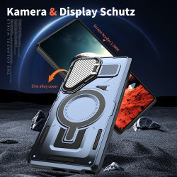For Samsung Galaxy S24+ 5G Shield Frame Holder MagSafe Phone Case(Blue)