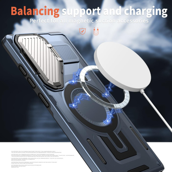 For Samsung Galaxy S24+ 5G Shield Frame Holder MagSafe Phone Case(Blue)