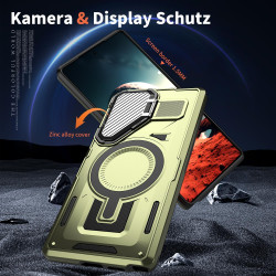 For Samsung Galaxy S24+ 5G Shield Frame Holder MagSafe Phone Case(Olive Green)