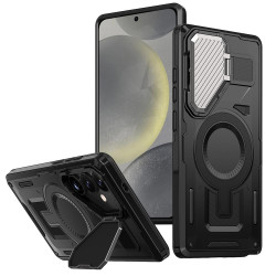 For Samsung Galaxy S24+ 5G Shield Frame Holder MagSafe Phone Case(Black)