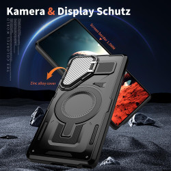 For Samsung Galaxy S24+ 5G Shield Frame Holder MagSafe Phone Case(Black)