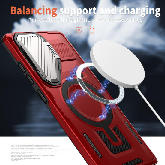 For Samsung Galaxy S24+ 5G Shield Frame Holder MagSafe Phone Case(Red)