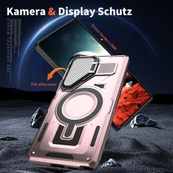 For Samsung Galaxy S24+ 5G Shield Frame Holder MagSafe Phone Case(Rose Gold)