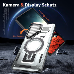 For Samsung Galaxy S24+ 5G Shield Frame Holder MagSafe Phone Case(Grey)