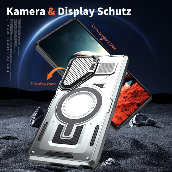 For Samsung Galaxy S24+ 5G Shield Frame Holder MagSafe Phone Case(Grey)