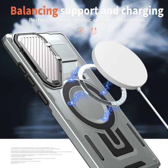 For Samsung Galaxy S24+ 5G Shield Frame Holder MagSafe Phone Case(Grey)