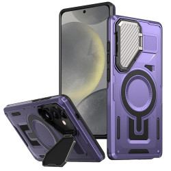 For Samsung Galaxy S24+ 5G Shield Frame Holder MagSafe Phone Case(Purple)