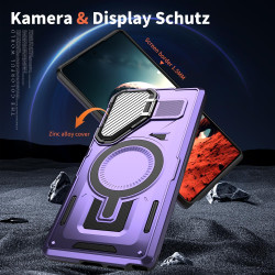 For Samsung Galaxy S24+ 5G Shield Frame Holder MagSafe Phone Case(Purple)