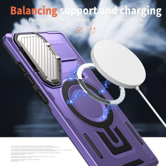 For Samsung Galaxy S24+ 5G Shield Frame Holder MagSafe Phone Case(Purple)