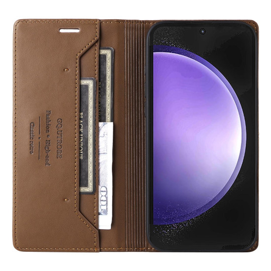 For Samsung Galaxy S24+ 5G GQUTROBE G01 RFID Anti-theft Leather Phone Case(Brown)