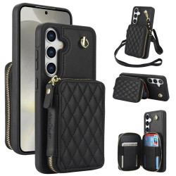 For Samsung Galaxy S24+ / S25+ 5G AwQuer Crossbody Zipper Wallet Rhombic Leather Back Phone Case(Black)