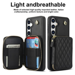 For Samsung Galaxy S24+ / S25+ 5G AwQuer Crossbody Zipper Wallet Rhombic Leather Back Phone Case(Black)