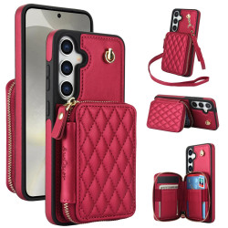 For Samsung Galaxy S24+ / S25+ 5G AwQuer Crossbody Zipper Wallet Rhombic Leather Back Phone Case(Red)