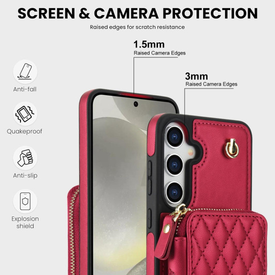 For Samsung Galaxy S24+ / S25+ 5G AwQuer Crossbody Zipper Wallet Rhombic Leather Back Phone Case(Red)