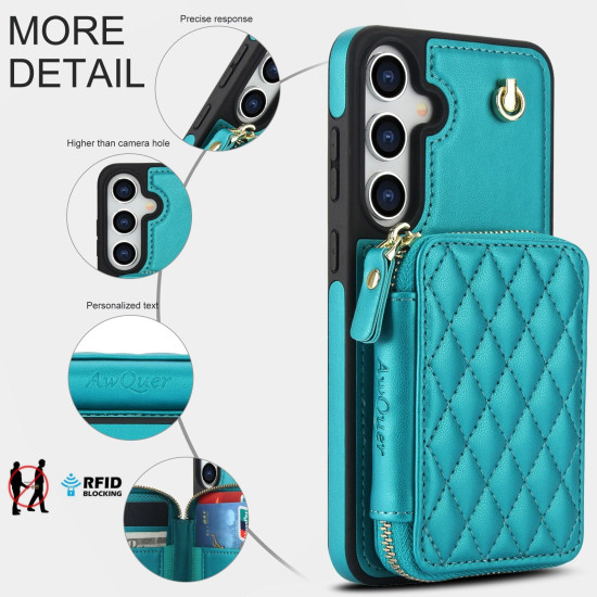 For Samsung Galaxy S24+ / S25+ 5G AwQuer Crossbody Zipper Wallet Rhombic Leather Back Phone Case(Green)