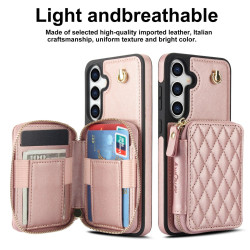 For Samsung Galaxy S24+ / S25+ 5G AwQuer Crossbody Zipper Wallet Rhombic Leather Back Phone Case(Rose Gold)