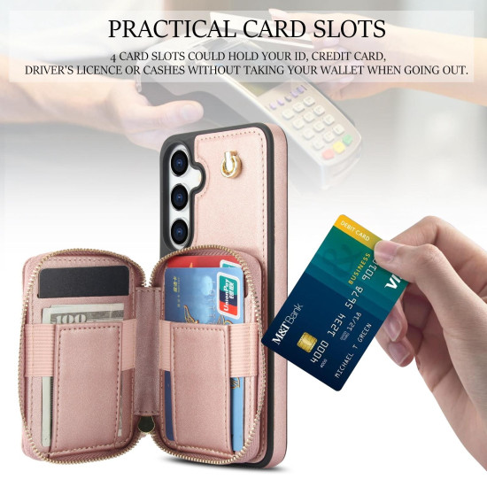 For Samsung Galaxy S24+ / S25+ 5G AwQuer Crossbody Zipper Wallet Rhombic Leather Back Phone Case(Rose Gold)