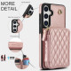 For Samsung Galaxy S24+ / S25+ 5G AwQuer Crossbody Zipper Wallet Rhombic Leather Back Phone Case(Rose Gold)