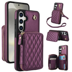 For Samsung Galaxy S24+ / S25+ 5G AwQuer Crossbody Zipper Wallet Rhombic Leather Back Phone Case(Dark Purple)