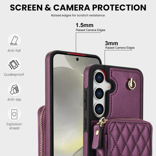 For Samsung Galaxy S24+ / S25+ 5G AwQuer Crossbody Zipper Wallet Rhombic Leather Back Phone Case(Dark Purple)