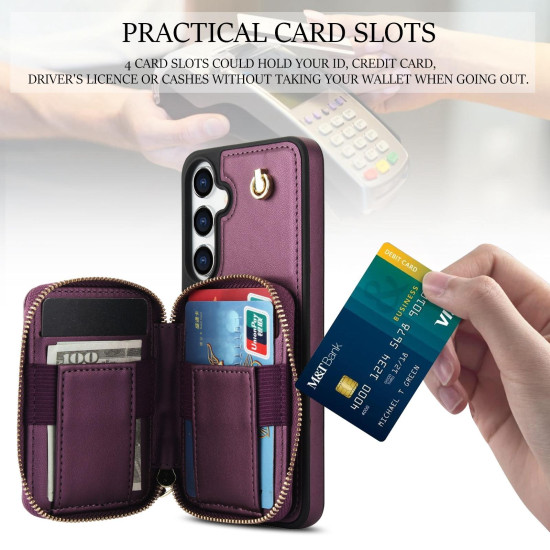 For Samsung Galaxy S24+ / S25+ 5G AwQuer Crossbody Zipper Wallet Rhombic Leather Back Phone Case(Dark Purple)
