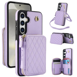 For Samsung Galaxy S24+ / S25+ 5G AwQuer Crossbody Zipper Wallet Rhombic Leather Back Phone Case(Purple)