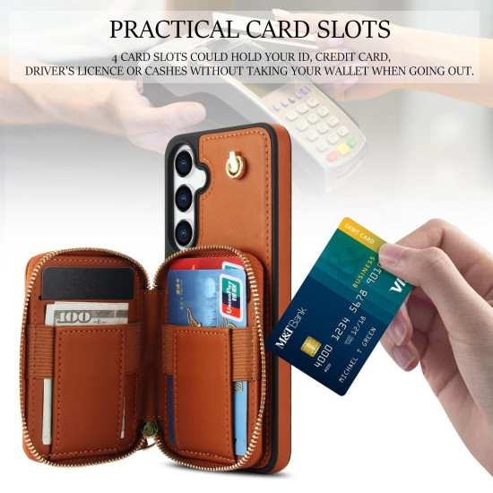 For Samsung Galaxy S24+ / S25+ 5G AwQuer Crossbody Zipper Wallet Rhombic Leather Back Phone Case(Brown)
