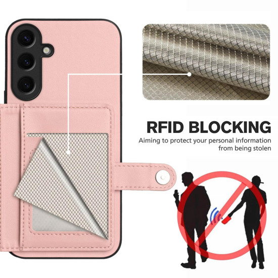 For Samsung Galaxy S24+ 5G Button Card Bag RFID Anti-theft Phone Case(Pink)