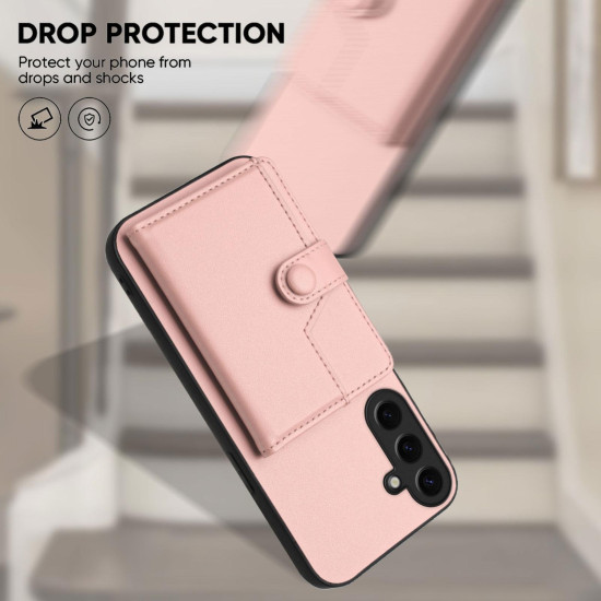 For Samsung Galaxy S24+ 5G Button Card Bag RFID Anti-theft Phone Case(Pink)