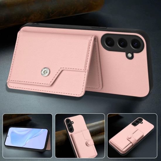 For Samsung Galaxy S24+ 5G Button Card Bag RFID Anti-theft Phone Case(Pink)