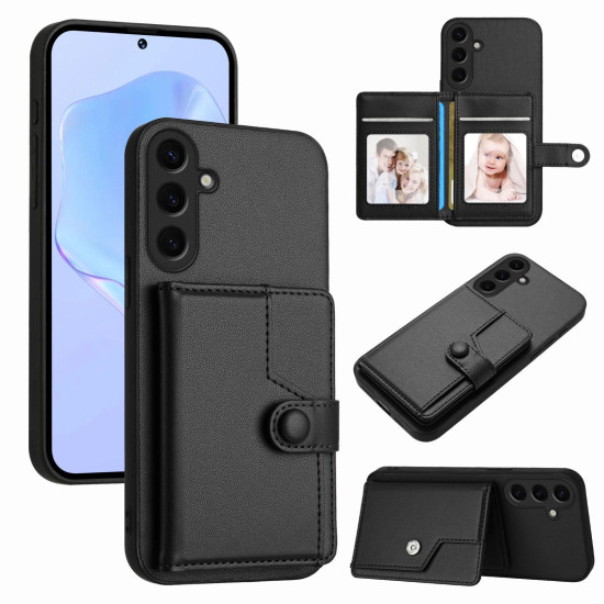 For Samsung Galaxy S24+ 5G Button Card Bag RFID Anti-theft Phone Case(Black)