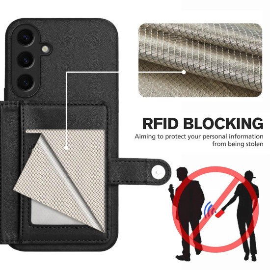 For Samsung Galaxy S24+ 5G Button Card Bag RFID Anti-theft Phone Case(Black)