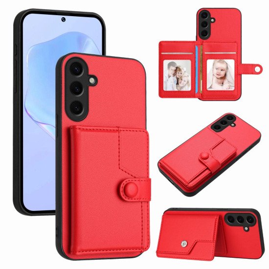 For Samsung Galaxy S24+ 5G Button Card Bag RFID Anti-theft Phone Case(Red)