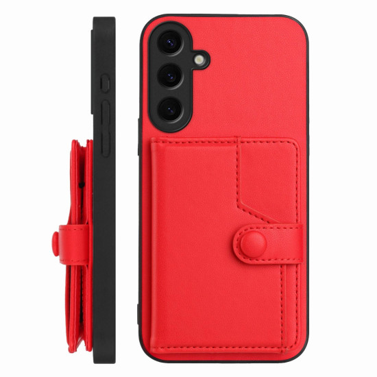 For Samsung Galaxy S24+ 5G Button Card Bag RFID Anti-theft Phone Case(Red)