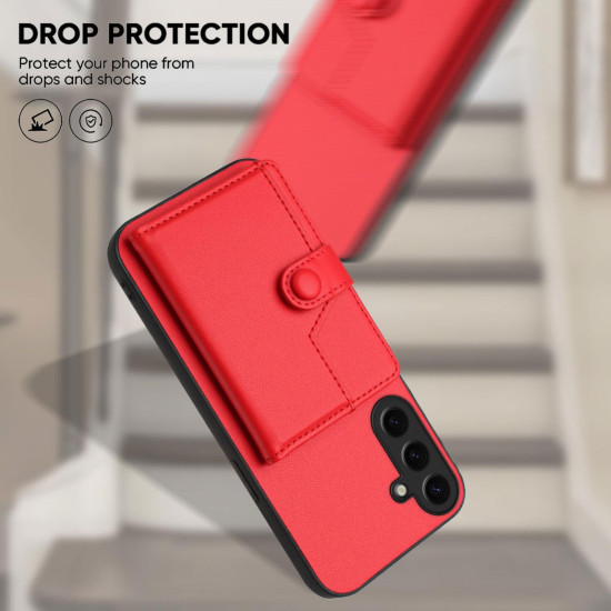 For Samsung Galaxy S24+ 5G Button Card Bag RFID Anti-theft Phone Case(Red)