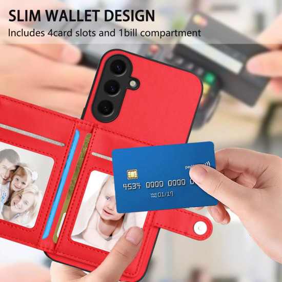 For Samsung Galaxy S24+ 5G Button Card Bag RFID Anti-theft Phone Case(Red)
