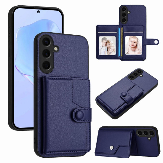 For Samsung Galaxy S24+ 5G Button Card Bag RFID Anti-theft Phone Case(Blue)