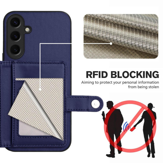 For Samsung Galaxy S24+ 5G Button Card Bag RFID Anti-theft Phone Case(Blue)